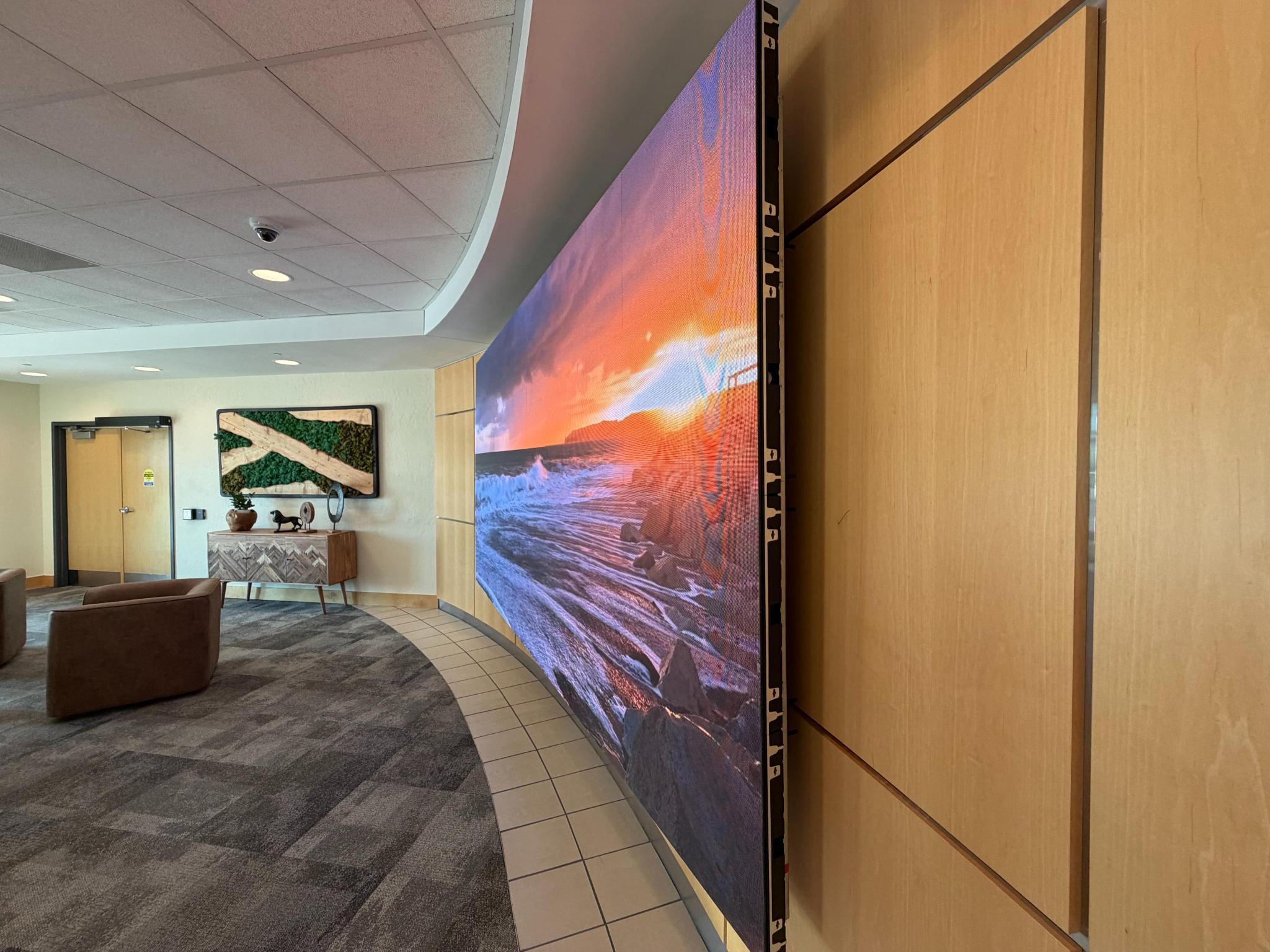Lobby installation with a large-format LED video wall